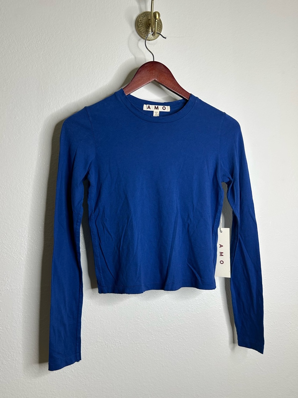 NWT AMO Cotton Babe Long Sleeve T - Shirt in Colbalt Blue Size Small